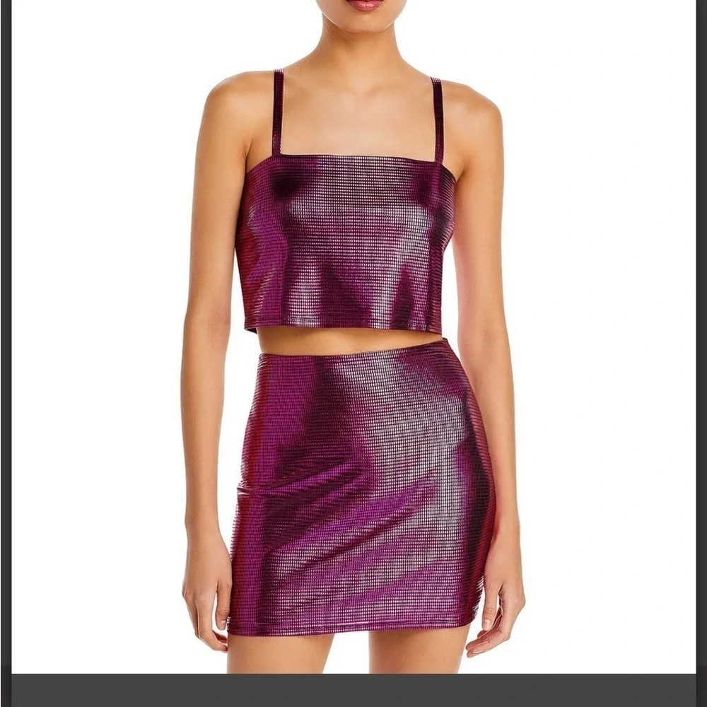 NWT Women’s M Medium  FORE Collection Disco Crop Top Shimmer Pink Black​​​​​​ - Picture 5 of 9